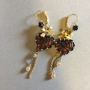 Betsey Johnson Heart Web Earrings
